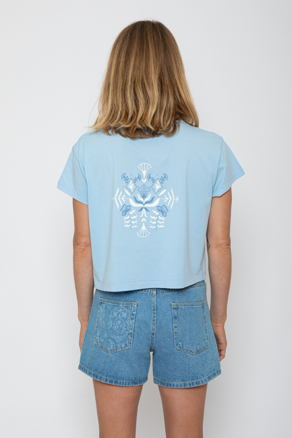FLORAL Crop Top  . Cashmere Blue