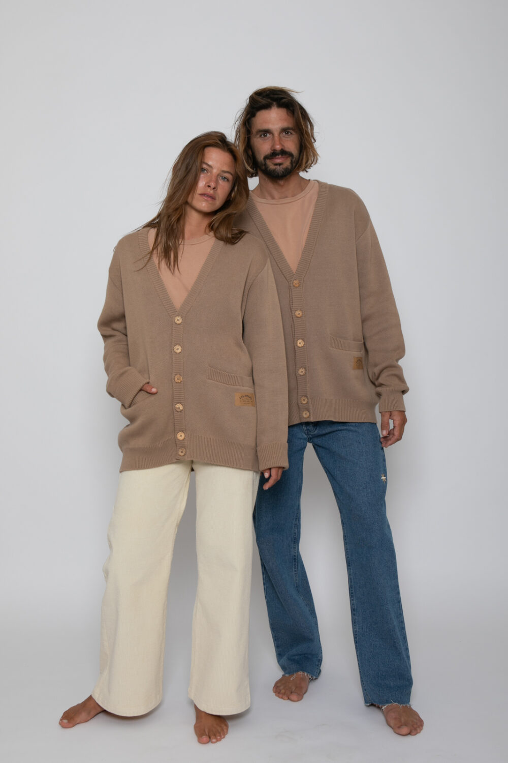 LOS AMIGOS Organic Cotton Cardigan . Light Brown