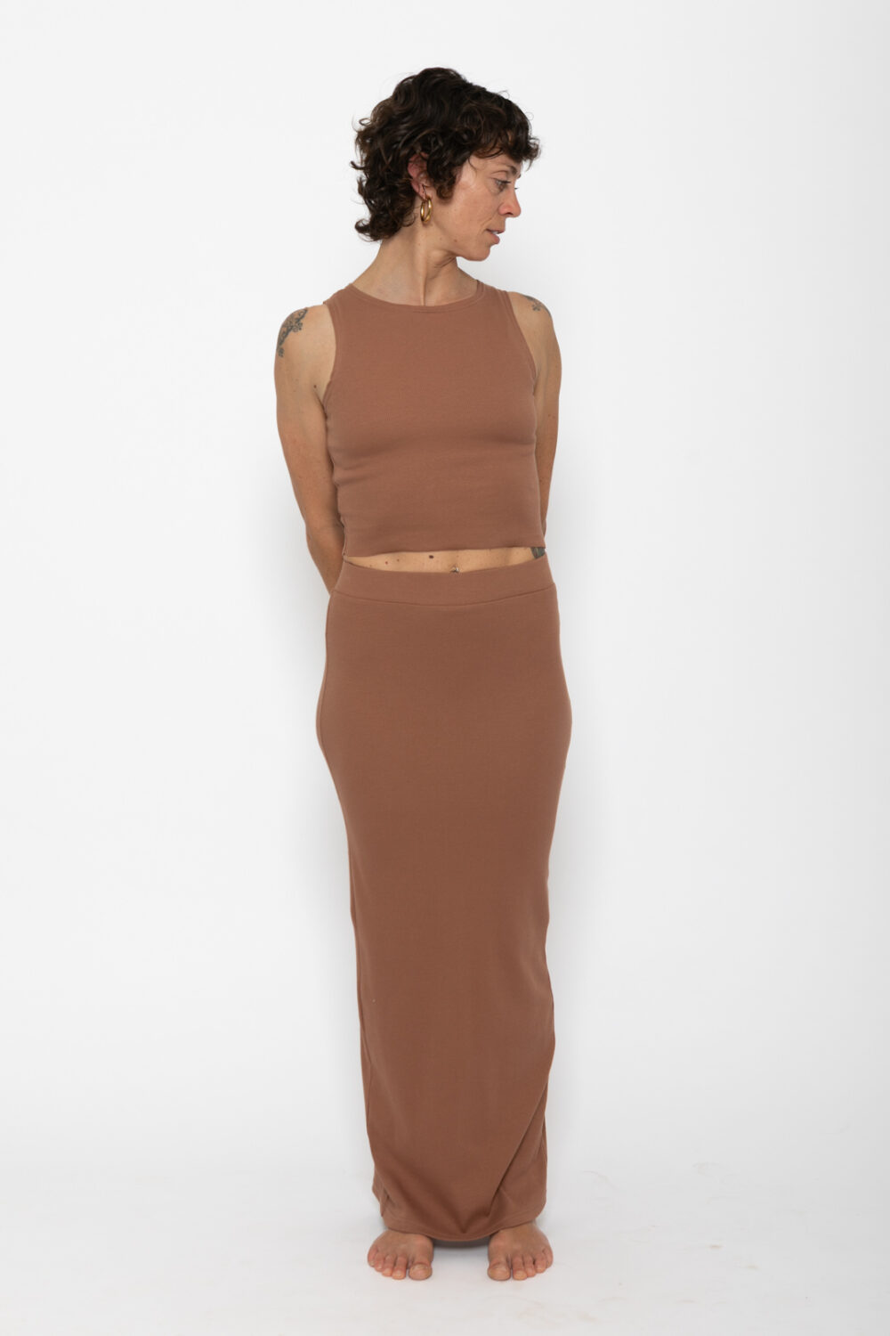 SUN Rib Long Skirt . Soft Brown