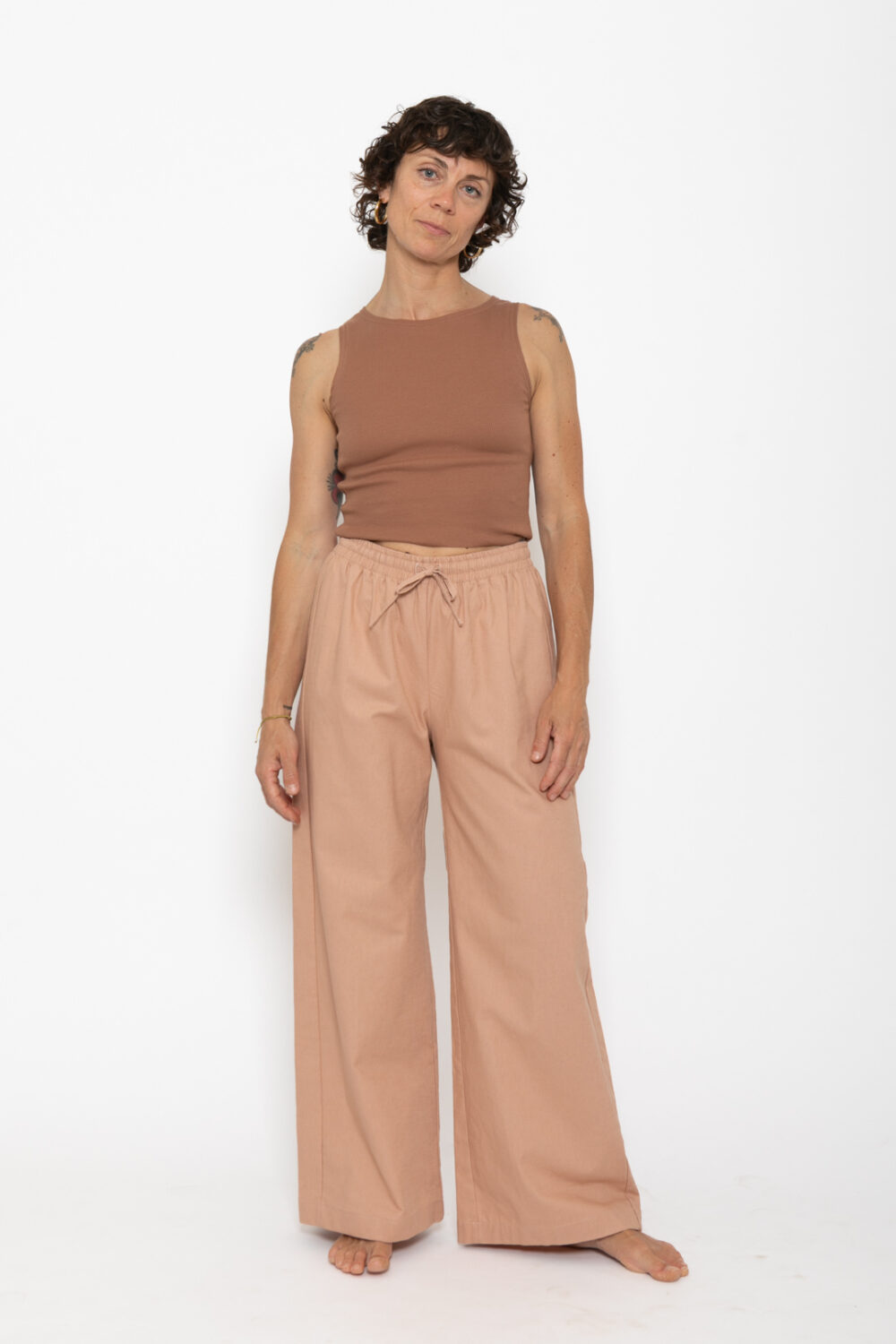 SUN SOCIETY Linen-Cotton Pants . Plain Nude