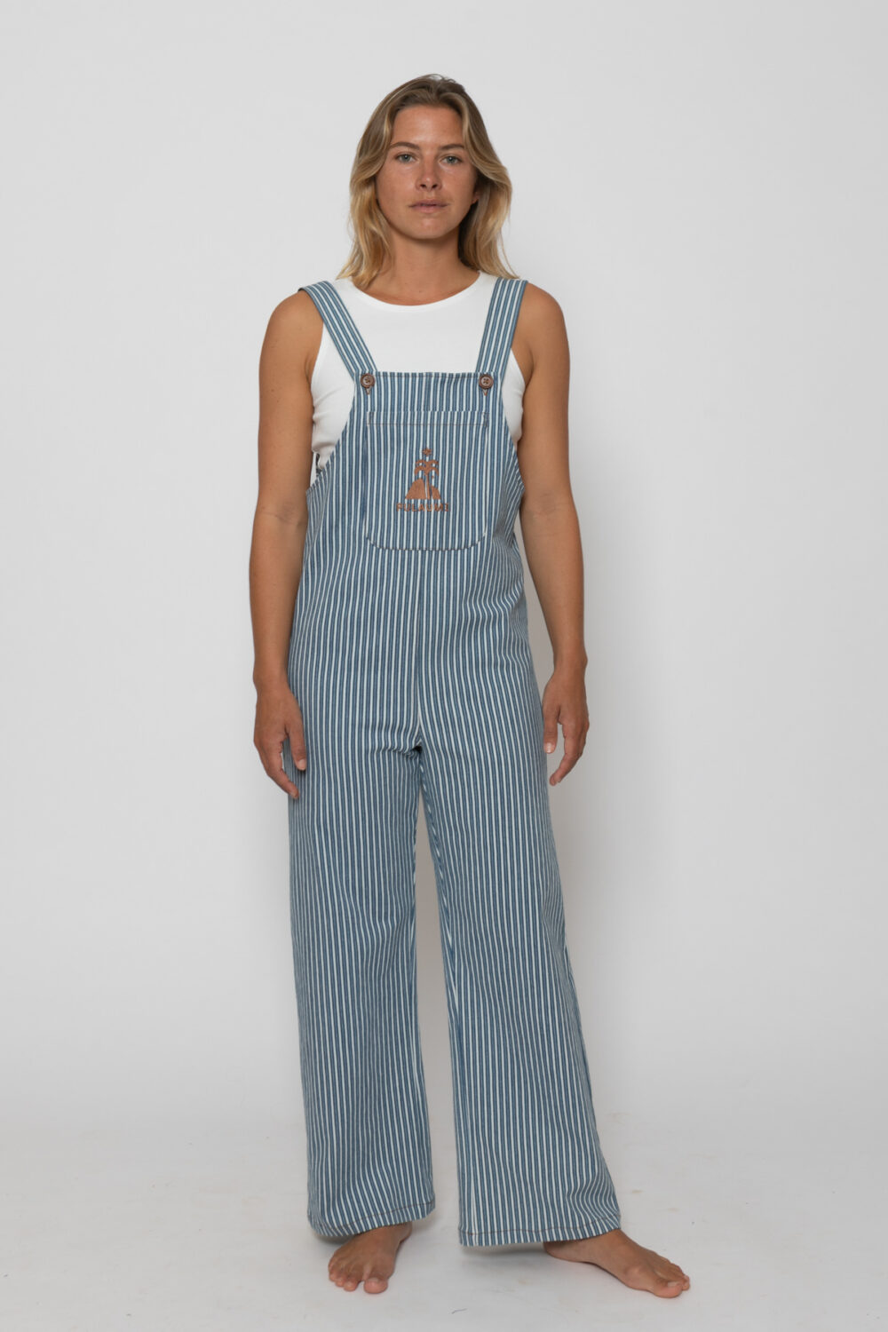 PEACE Striped Overall . Navy Blue / Off White