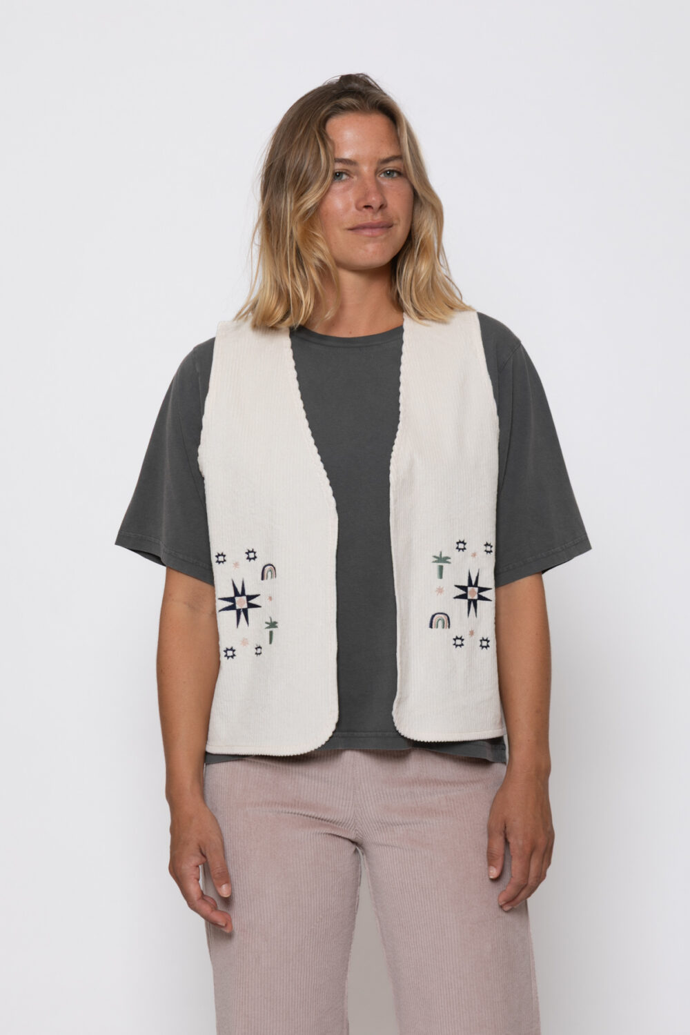 Sun Society  Corduroy Gilet . Off White