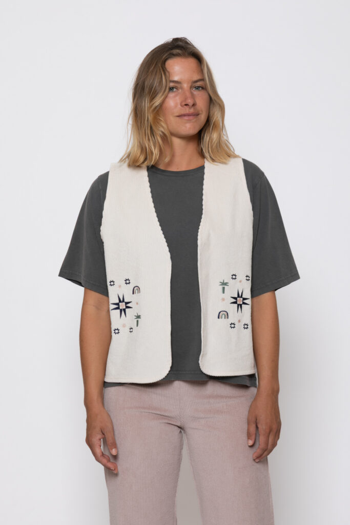 Sun Society Corduroy Gilet . Off White