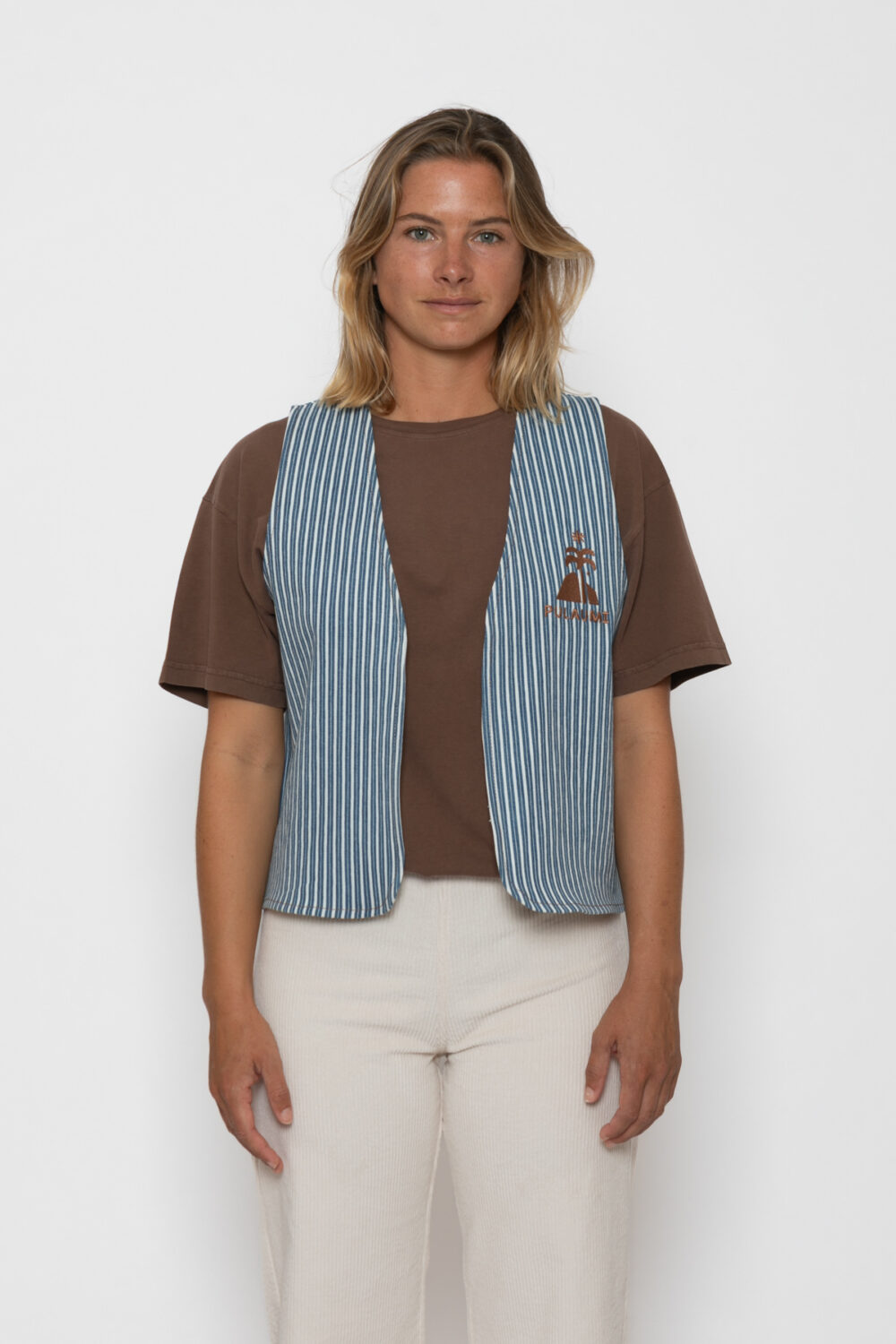 PEACE Striped Gilet . Navy Blue / Off-White